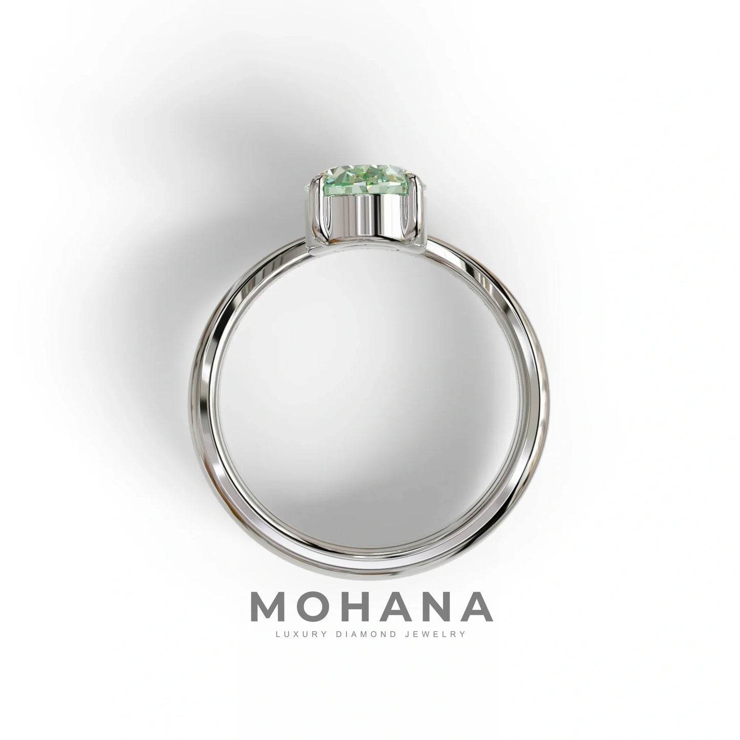 2 Carat Fancy Green Oval Cut Lab Grown Diamond Ring | Curve Setting - Brilliance