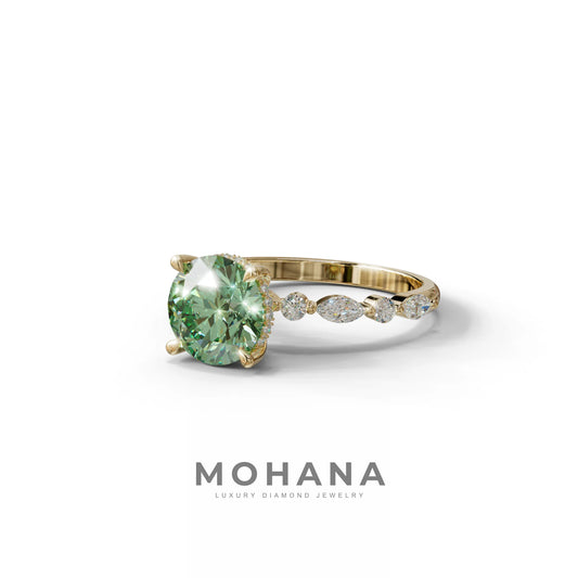 2 Carat Green Round Cut Hidden Halo & Pave Set Lab Diamond Ring - Pure Origin