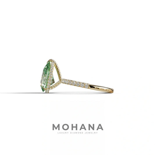 2 Carat Green Pear Cut Hidden Halo & Pave Lab Diamond Ring