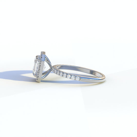 3.5 Ct E - VVS Asscher Cut Lab Diamond Halo & Pave Setting Ring - Up Glam