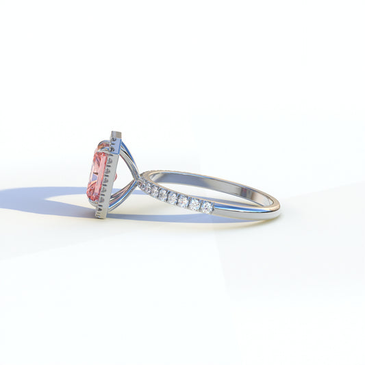 3 Ct Pink Radiant Cut Lab Diamond Halo & Pave Setting Ring - Madison