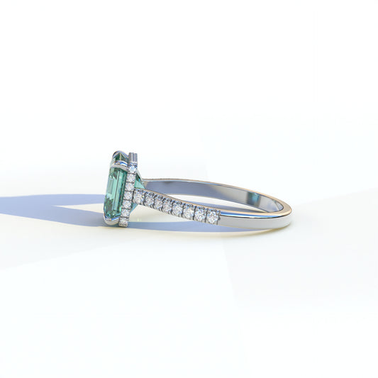 3.5 Ct Green Asscher Cut Lab Diamond In Halo Setting Ring - Azzurra