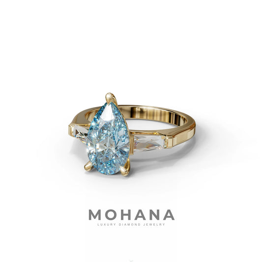 3 Carat Pear Cut Blue Lab Diamond Engagement Ring - Bella