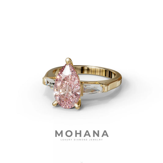 3 Carat Pear Cut Pink Lab Grown Diamond Engagement Ring - Bella