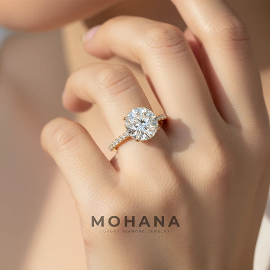 3.5 Carat E VVS Round Cut Lab Grown Diamond Ring - Halo & Pave Setting Wedding Ring