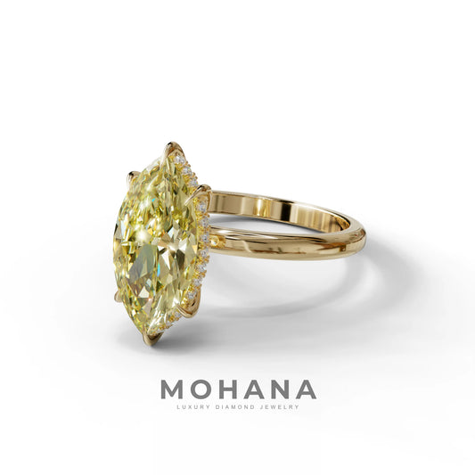3.5 Carat Yellow Marquise Cut Hidden Halo & Claw Setting Lab Grown Diamond Ring