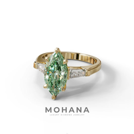 Green Marquise & Tapered Baguette Multi Stone Engagement Ring