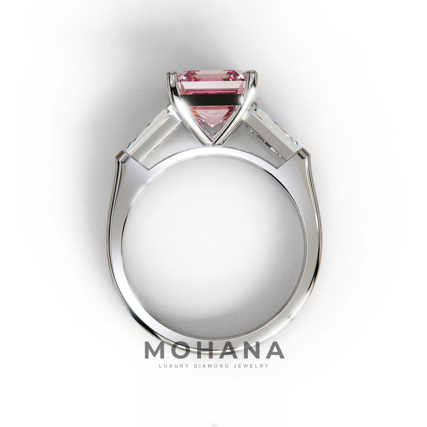 3 Carat Pink Asscher & Baguette Cut Multi Stone Lab Diamond Ring - Brillante