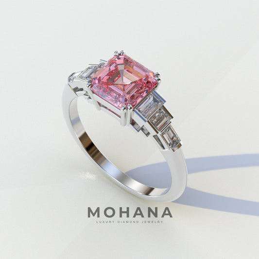 3 carat Asscher Cut Pink lab Diamond Engagement Ring - Vetra