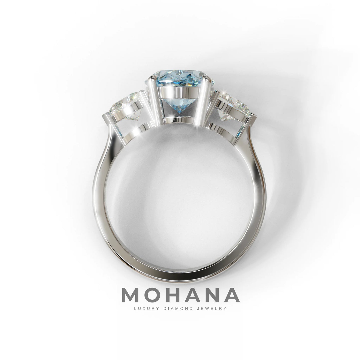 4 Ct Blue Oval & Heart Shape 3 Stone Engagement Diamond Ring - Lucid