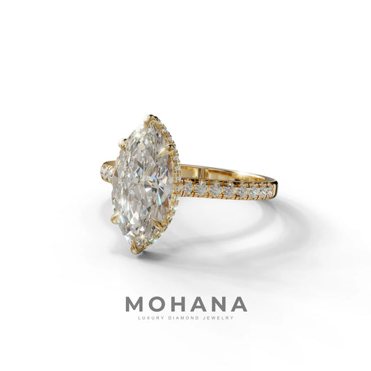 3 Carat E-VVS Marquise Cut Hidden Halo & Pave Set Lab Diamond Ring - Eblouissant