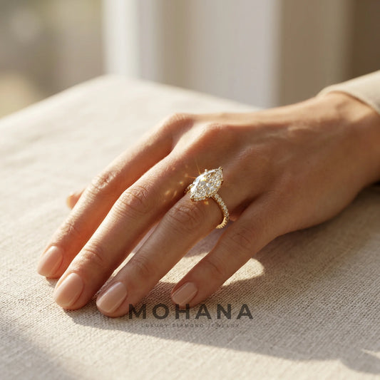 3 Carat E VVS Marquise Hidden Halo Lab Grown Diamond Engagement Ring