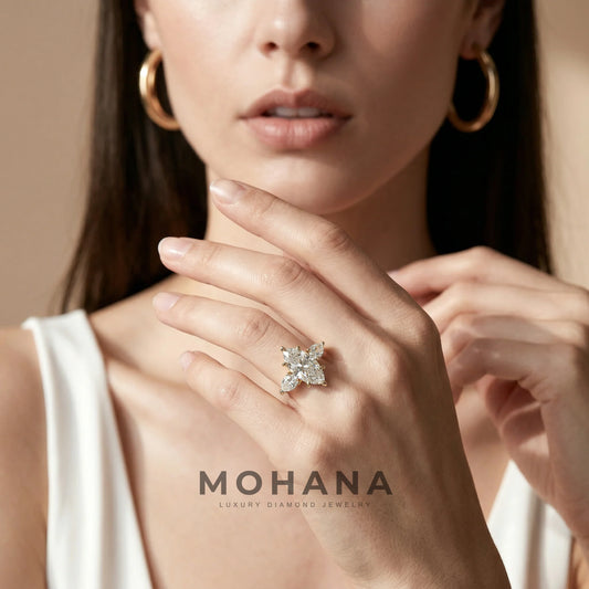 3 Carat E/VVS Marquise & Pear Cut Three Stone Lab Grown Diamond Engagement Ring