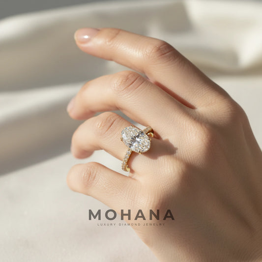 3 Carat E VVS Oval Cut Hidden Halo & Pave Lab Grown Diamond Ring