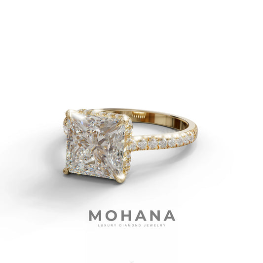 3 Carat E-VVS Princess Cut Hidden Halo Lab Grown Diamond Engagement Ring