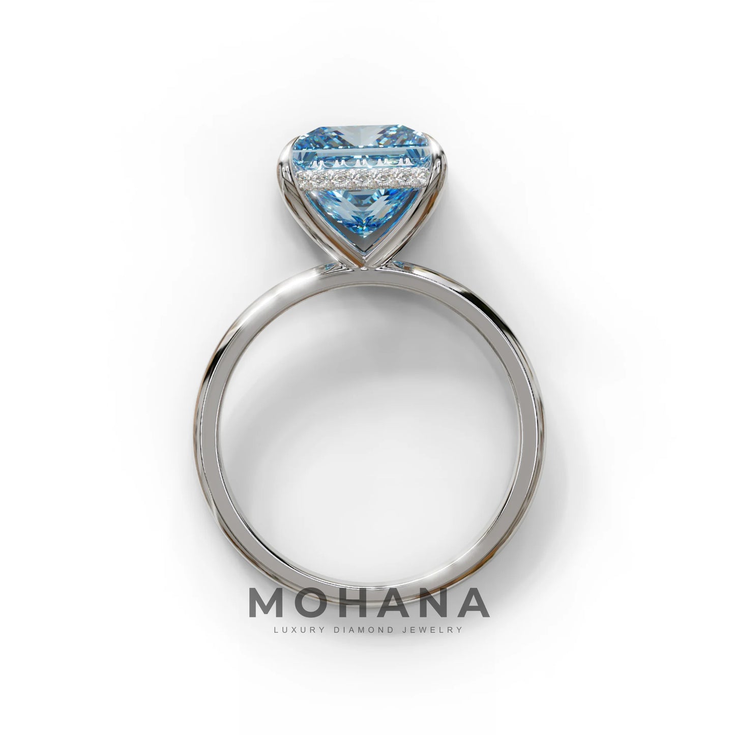 3 Carat Princess Cut Blue Lab Diamond Hidden Halo Engagement Ring