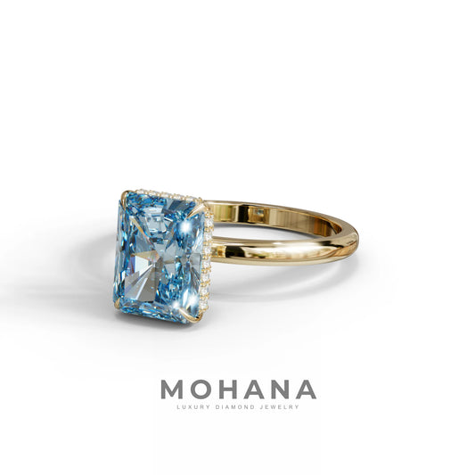 3 Carat Blue Radiant Cut Hidden Halo Lab Diamond Ring