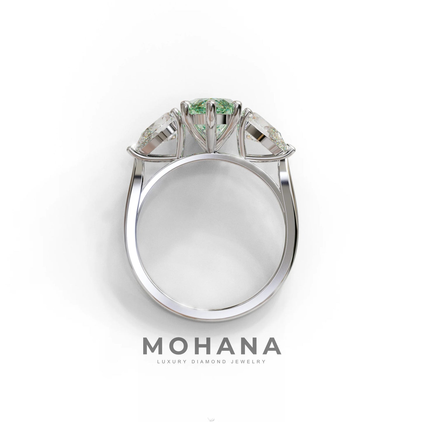 3 Carat Fancy Green Marquise & Pear Cut Three Stone Lab Grown Diamond Engagement Ring