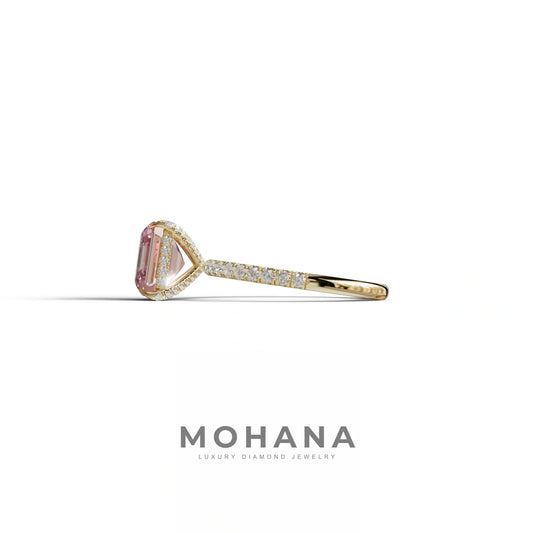 3 Carat Pink Asscher Cut Hidden Halo & Pave Lab Grown Diamond Ring