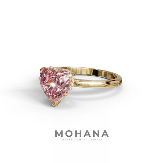 3 Carat Pink Heart Cut Hidden Halo Set Lab Grown Diamond Engagement Ring