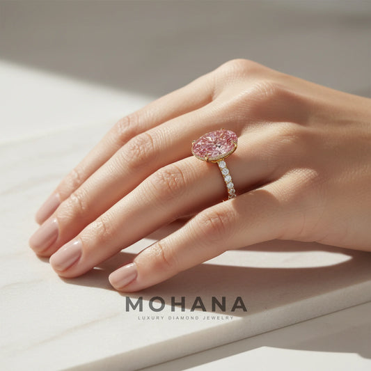 3 Carat Fancy Pink Oval Cut Hidden Halo & Pave Lab Grown Diamond Ring