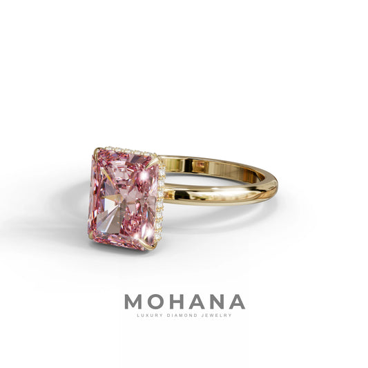 3 Carat Pink Radiant Cut Hidden Halo Lab Diamond Ring