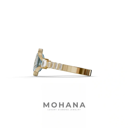 3 Carat Fancy Vivid Blue Radiant Cut Lab Diamond Engagement Ring | Three Stone Bezel Set Ring- Adiamor