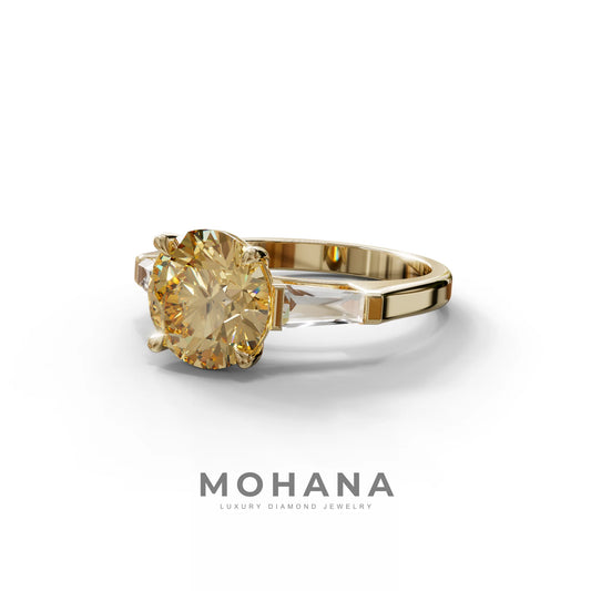 3 Carat Yellow Round & Tapered Cut Multi Stone Lab Diamond Ring - Reflection