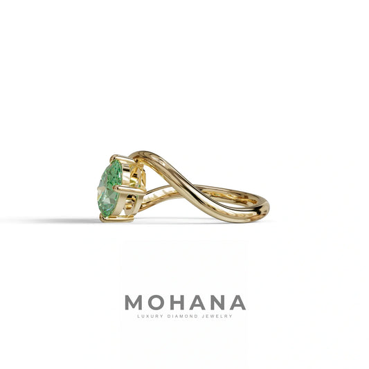 3 Carat Green Oval and Pear Cut Lab Diamond Engagement Ring - Toi Et Moi