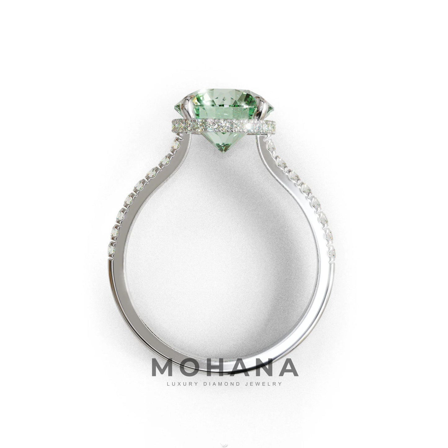 3 Carat Green Round Cut Hidden Halo & Pave Setting Lab Diamond Ring - Eblouissant