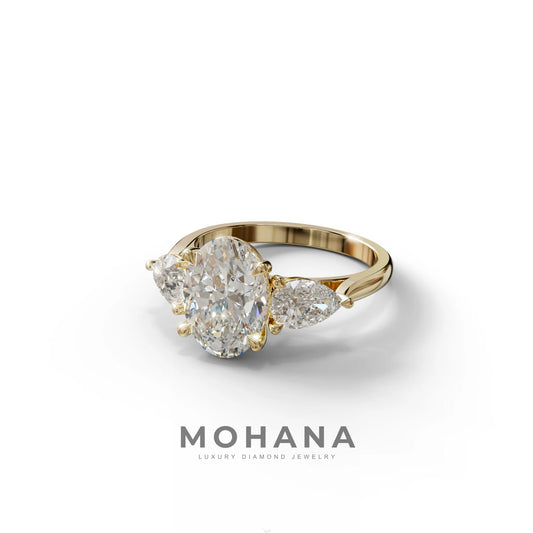 3 Carat Oval Cut Diamond Three Stone Engagement Ring – IGI Certified E VVS Lab Grown