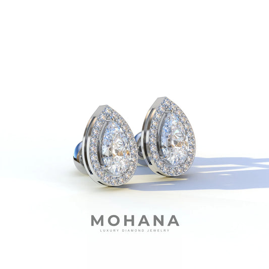 3 Carat Pear Cut Lab Diamond Stud Earrings | Halo Setting - Kelly