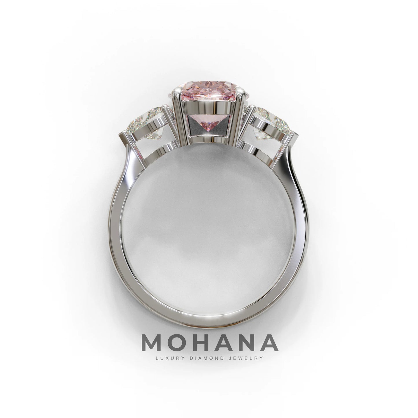 4 Ct Pink Oval & Heart Shape 3 Stone Engagement Diamond Ring - Lucid