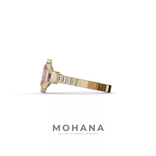 3 Carat Pink Radiant Cut Three Stone Lab Diamond Engagement Ring - Adiamor