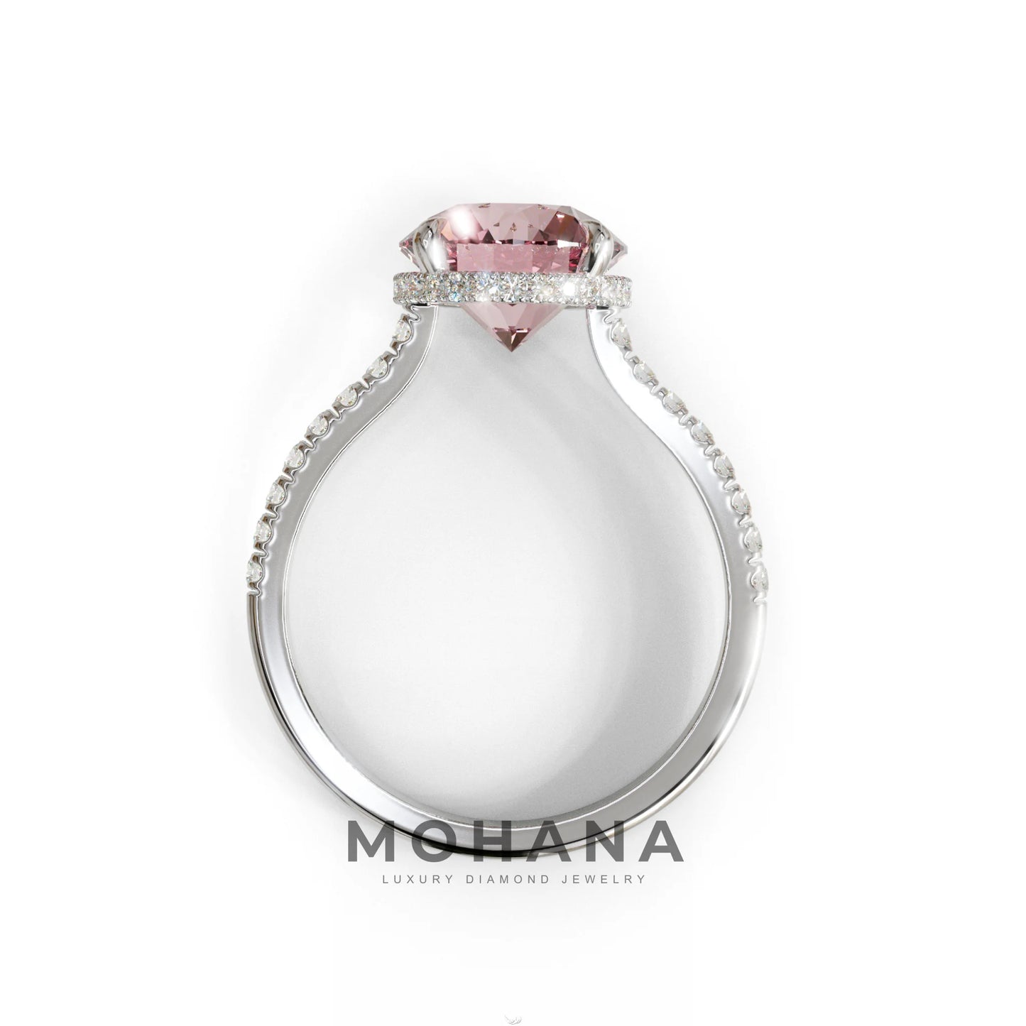 3 Carat Pink Round Cut Hidden Halo & Pave Setting Lab Diamond Ring - Eblouissant