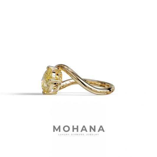 3 Carat Yellow Oval and Pear Cut Lab Diamond Engagement Ring - Toi Et Moi