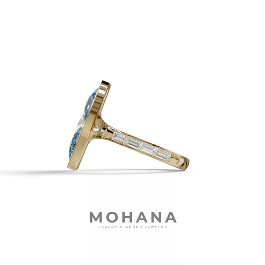 3 Ct Marquis Cut Blue Color Lab Diamond Ring With Bezel Set - Kayla