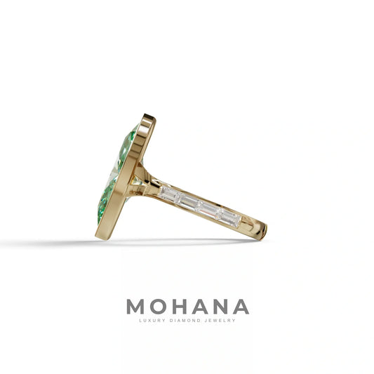 3 Ct Marquise Cut Green Color Lab Diamond Ring With Bezel Set - Kayla