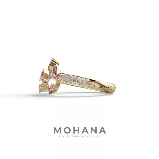3 Stone 1.75 Ct Pink Marquise Cut Pave Setting Lab Diamond Ring - Dutch