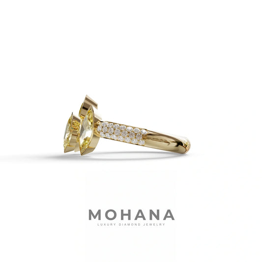 3 Stone 1.75 Ct Yellow Marquise Cut Pave Setting Lab Diamond Ring - Dutch