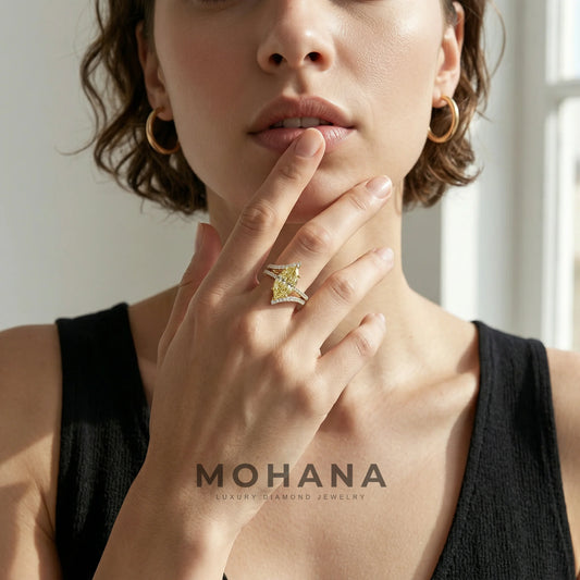 3ct Canary Yellow Marquise Cut Double Pave Lab Grown Diamond Engagement Ring