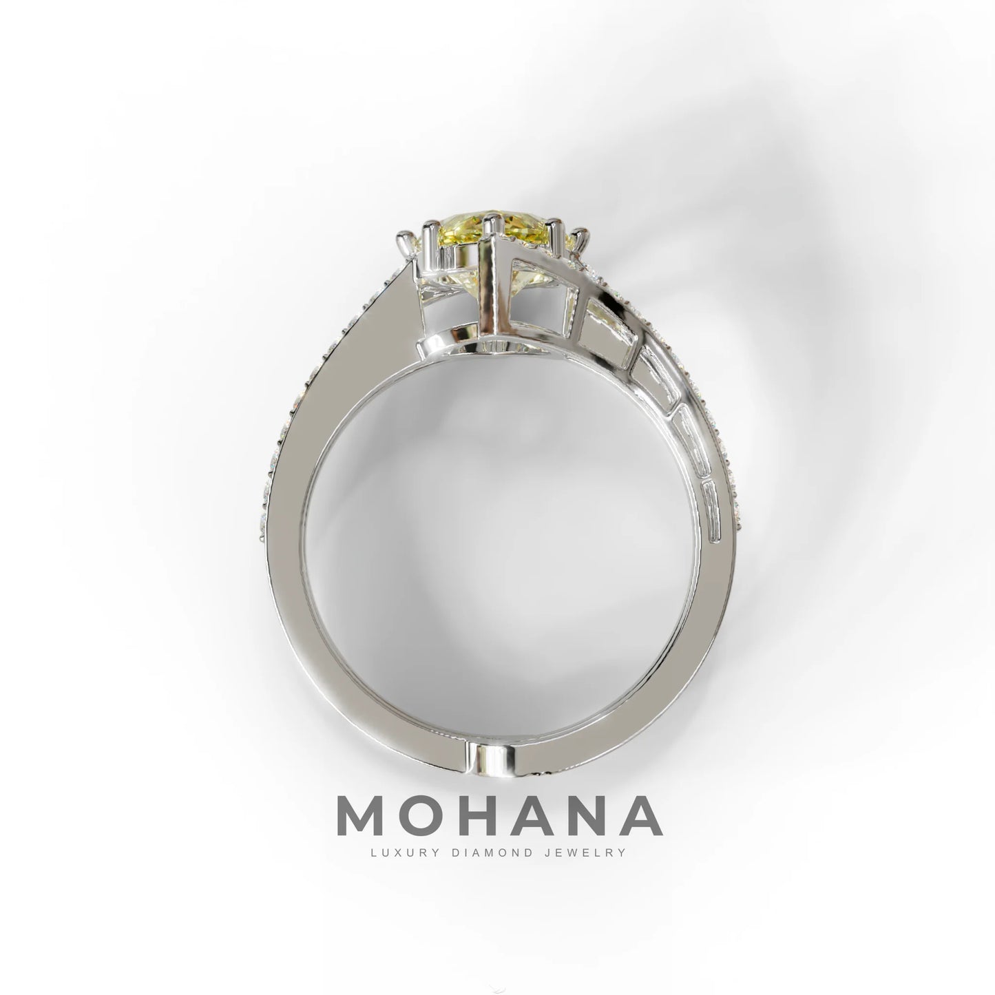 3 Carat Marquise Cut Yellow Lab Diamond Ring with Double Pave Setting