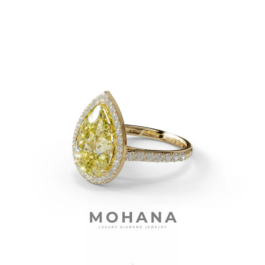 3 Carat Yellow Pear Cut Halo & Pave Setting Lab Grown Diamond Ring - Madona