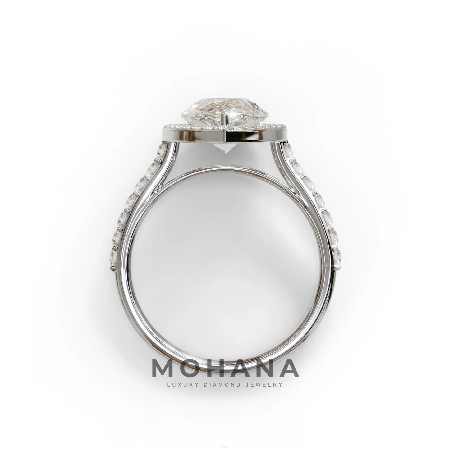 3 Carat E/VVS Pear Cut Halo & Pave Setting Lab Grown Diamond Setting Ring