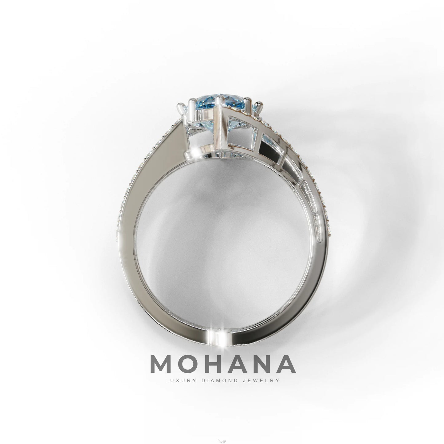 3 Carat Marquise Cut Blue Lab Diamond Ring with Double Pave Setting