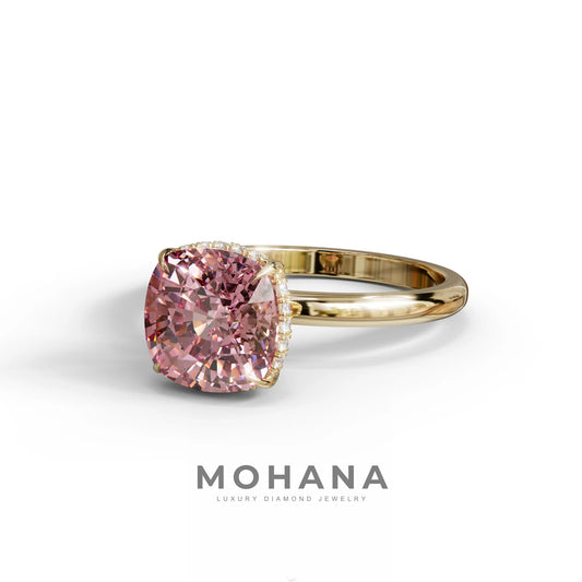 3 Carat Pink Cushion Lab Diamond Hidden Halo Ring