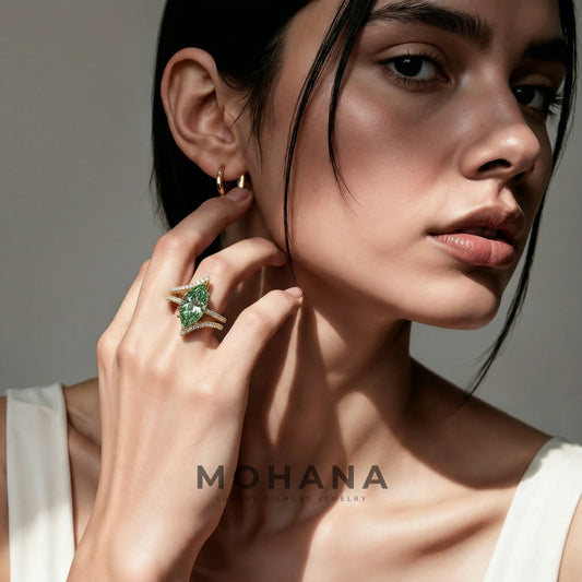 3ct Fancy Vivid Green Marquise Cut Double Pave Lab Grown Diamond Engagement Ring