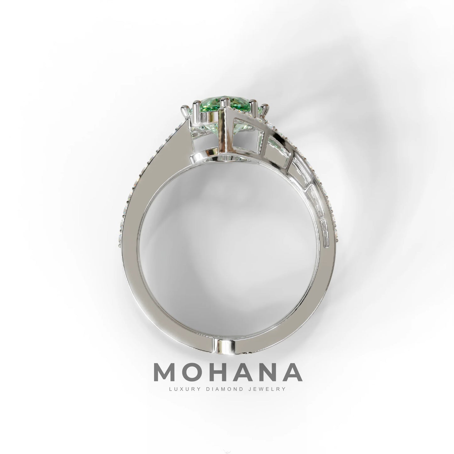 2 Carat Marquise Cut Green Lab Diamond Ring with Double Pave Setting