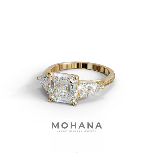 3 Carat E-VVS Asscher Cut Lab Diamond In 3 Stones Claw Prongs Setting Ring