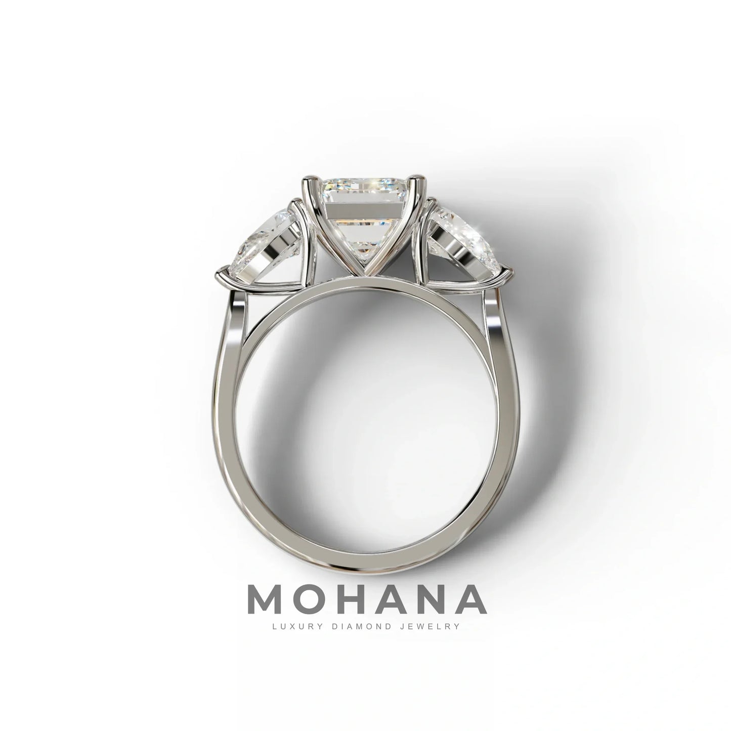 4 Carat E/VVS Emerald & Pear Cut Three Stone Lab Grown Diamond Engagement Ring